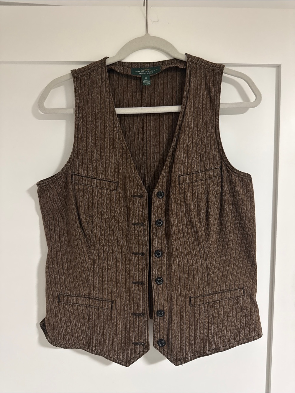Vintage Lauren Ralph Lauren Women's Brown Pinstripe Wool Blend Vest size 10